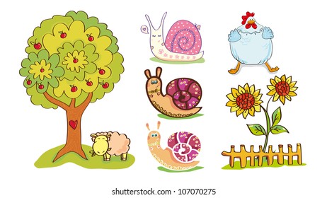 set of farm nature, isolated
