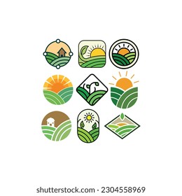 Set Farm Nature Landscaping Icon Collection Creative Design