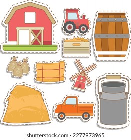 Set of Farm Object Cute Sticker Illustration