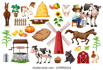 Set of farm objects illustration