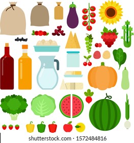 Set of Farm products icons flat vector illustration