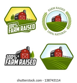 Set of farm raised labels and badges