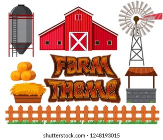 Set of farm scene illustration
