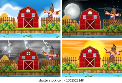 Conjunto de ilustraciones de la escena de la granja