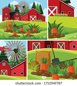 Set of farm scene illustrations