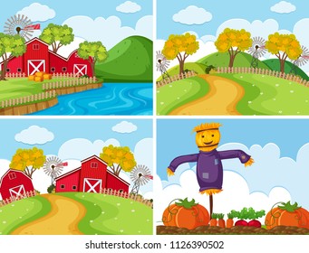 Set of farm scenes illustration
