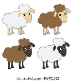 Set of farm sheeps of different color