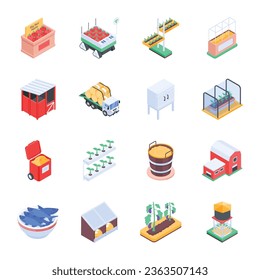 Conjunto de iconos isométricos de la tecnología agrícola 

