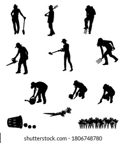 set of farmer black silhouette