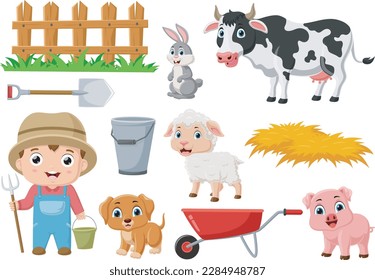 Set of farmer cartoon elements