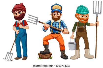 Conjunto de ilustraciones de caracteres del agricultor