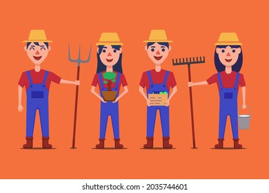 a set of farmer characters with various activities, vector illustration