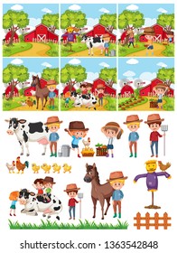 Set of farmer in countryside illustration