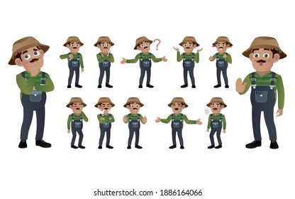 Set of farmer with different emotion