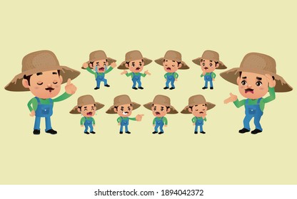 Conjunto de agricultores con diferentes emociones