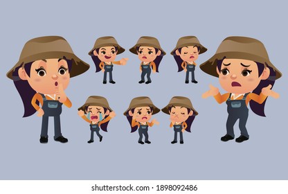 Set of farmer with different emotions