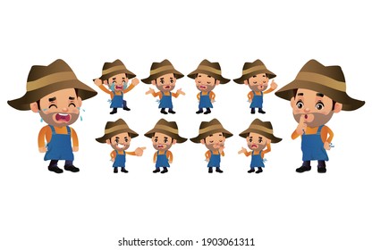 Set of farmer with different emotions