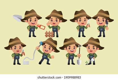 Conjunto de agricultores con diferentes poses