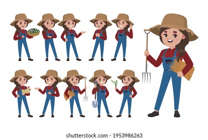 Set of farmer with different poses