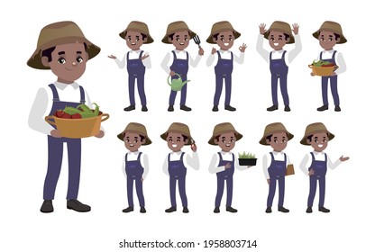 Set of farmer with different poses