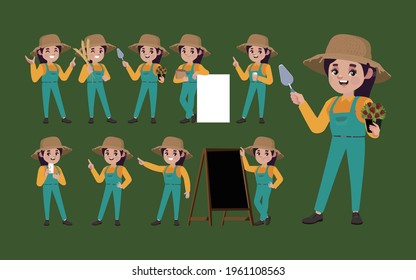 Set of farmer with different poses
