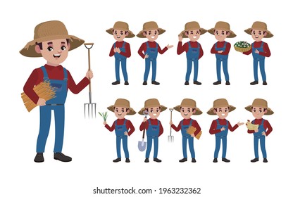 Set of farmer with different poses