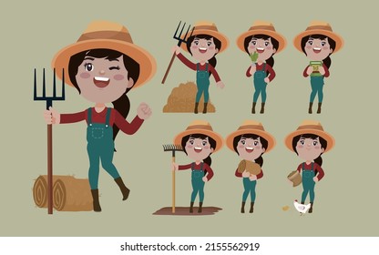 Conjunto de agricultores con diferentes poses