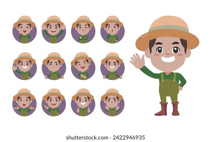 Set of farmer with different poses