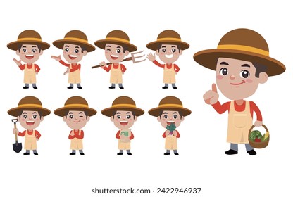 Set of farmer with different poses
