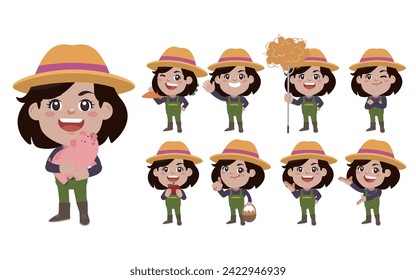 Set of farmer with different poses