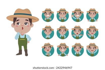 Set of farmer with different poses