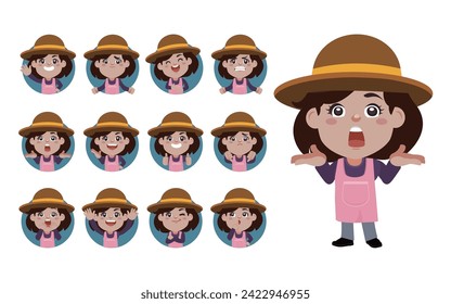 Set of farmer with different poses