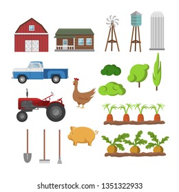 Set of farmer element. Farmer and Farm animals. Vector illustrations flat design