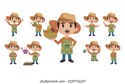 Set of farmer and gardener with different poses