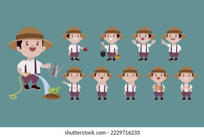 Set of farmer and gardener with different poses