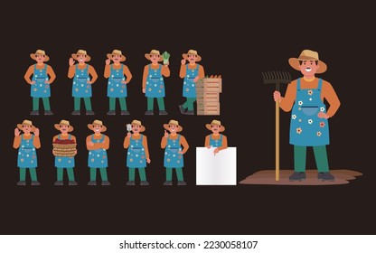 Set of farmer and gardener with different poses