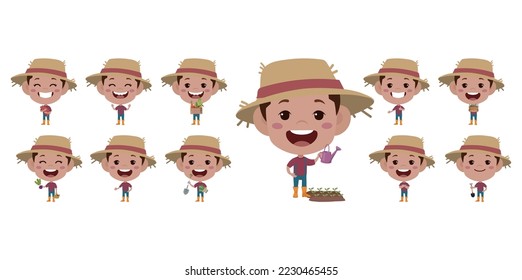 Set of farmer and gardener with different poses