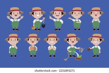 Set of farmer and gardener with different poses