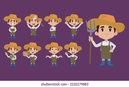 Set of farmer and gardener with different poses