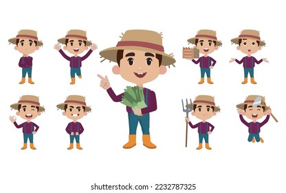 Conjunto de agricultores y jardinero con diferentes poses
