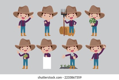 Set of farmer and gardener with different poses
