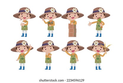 Set of farmer and gardener with different poses