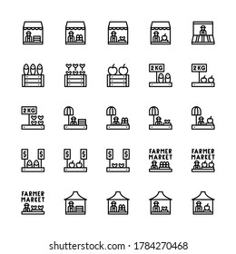 Set of farmer market store outline style icon - vector