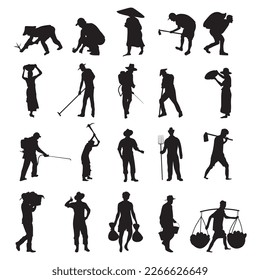 Set farmer silhouette vector illustration.