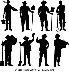 Set of farmer standing full body silhouette illustration