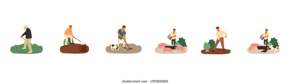 Set of farmers and agricultural workers Flat cartoon vector illustration. - Vector