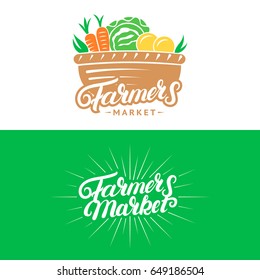 Set of Farmers Market hand written lettering logos, labels, badges, emblems. Vintage retro style. Isolated on background. Vector illustration.