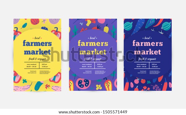 Set Farmers Market Poster Flyer Layouts Stock Vector Royalty Free