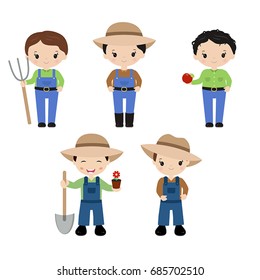 Set of farmers on white background. Farmers made in cartoon style.