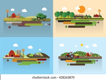 Set of the farming agriculture concept flat vector illustration.